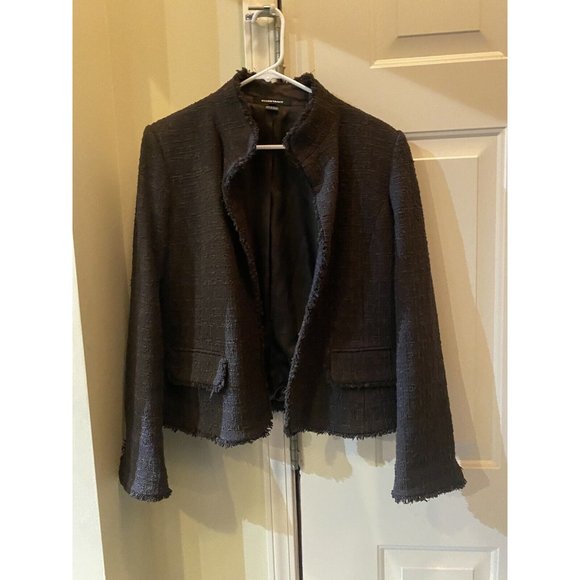 Ellen Tracy Wool Blend Tailored Jacket‎ Brown Size  14 Dressy Fringe Trim Blazer - Picture 2 of 5